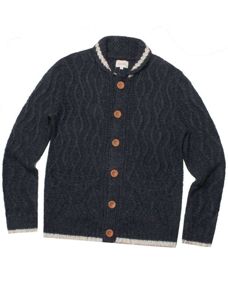 BEAMS cable wool knit cardigan
